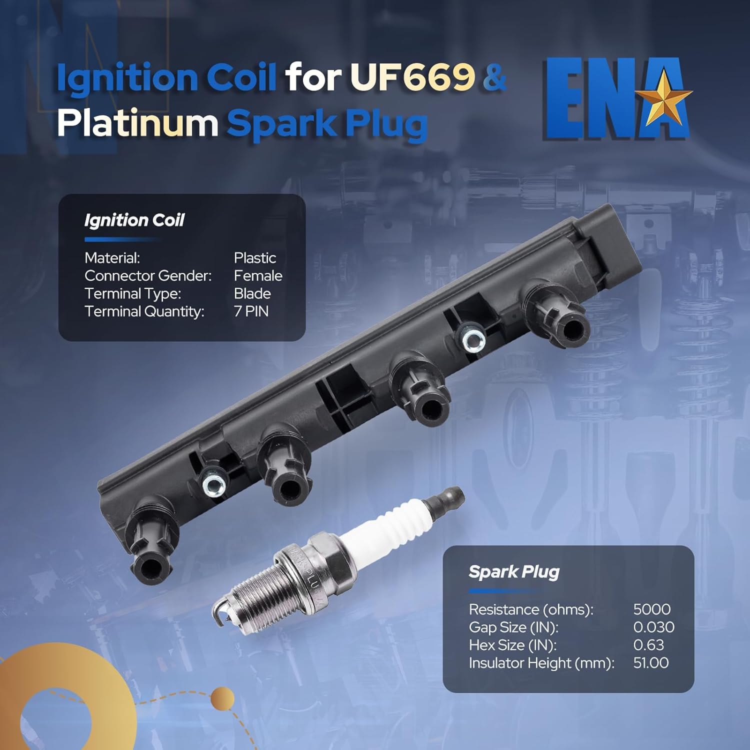 ENA UF669 Ignition Coil Pack and 3068 Iridium Spark Plugs for 1.4L Compatible with Buick Encore Chevy Cruze Sonic Trax 2011 2012 2013 2014 2015 2016 2017 2018 2019 2020 for D521C 55577898 55579072