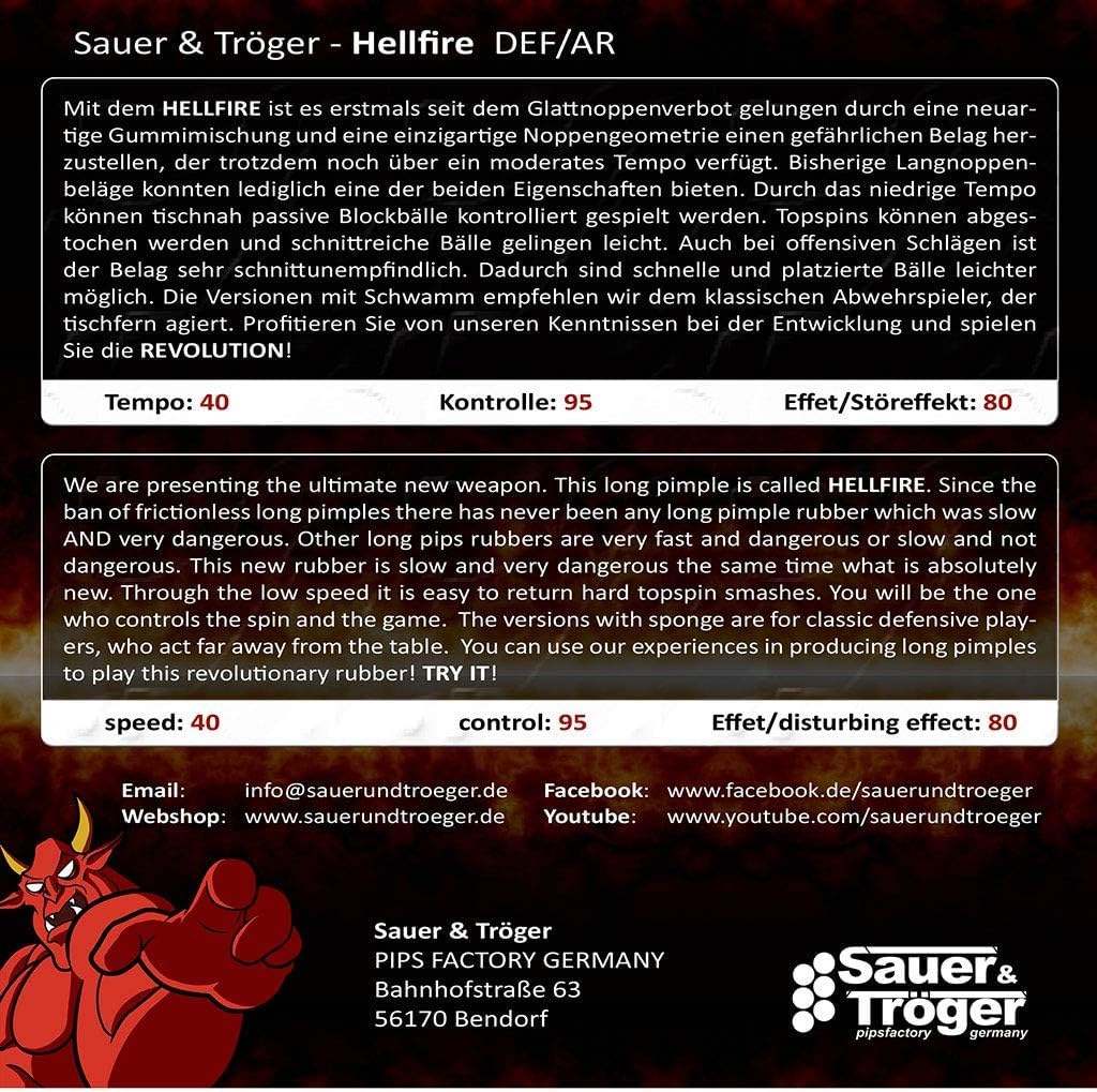Sauer & Tröger Revêtement pour Tennis de Table | Picots Longs | Rouge, Noir | Ox | Hellfire