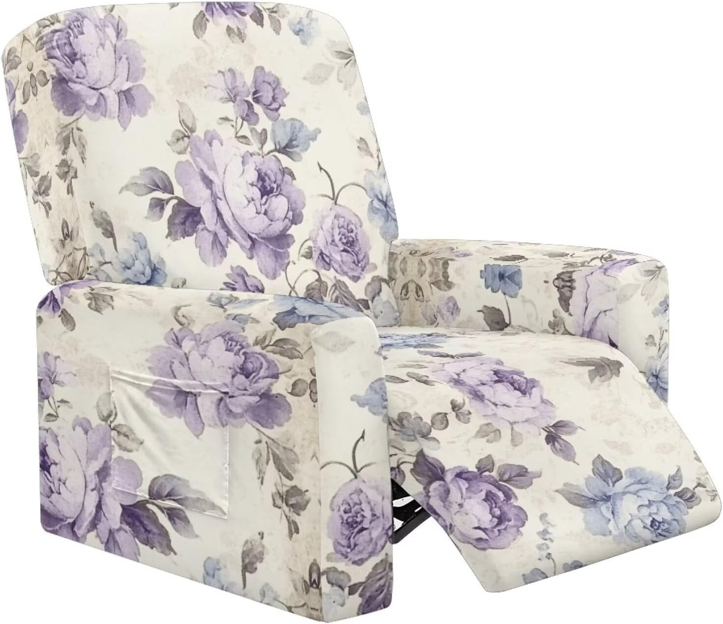 Purple Flower Lazy Boy Recliner Chair Cover Beige Vintage Sofa Cover Single Seat Recliner with Pocket 4 Piece Simple Modern Sofa Slipcover