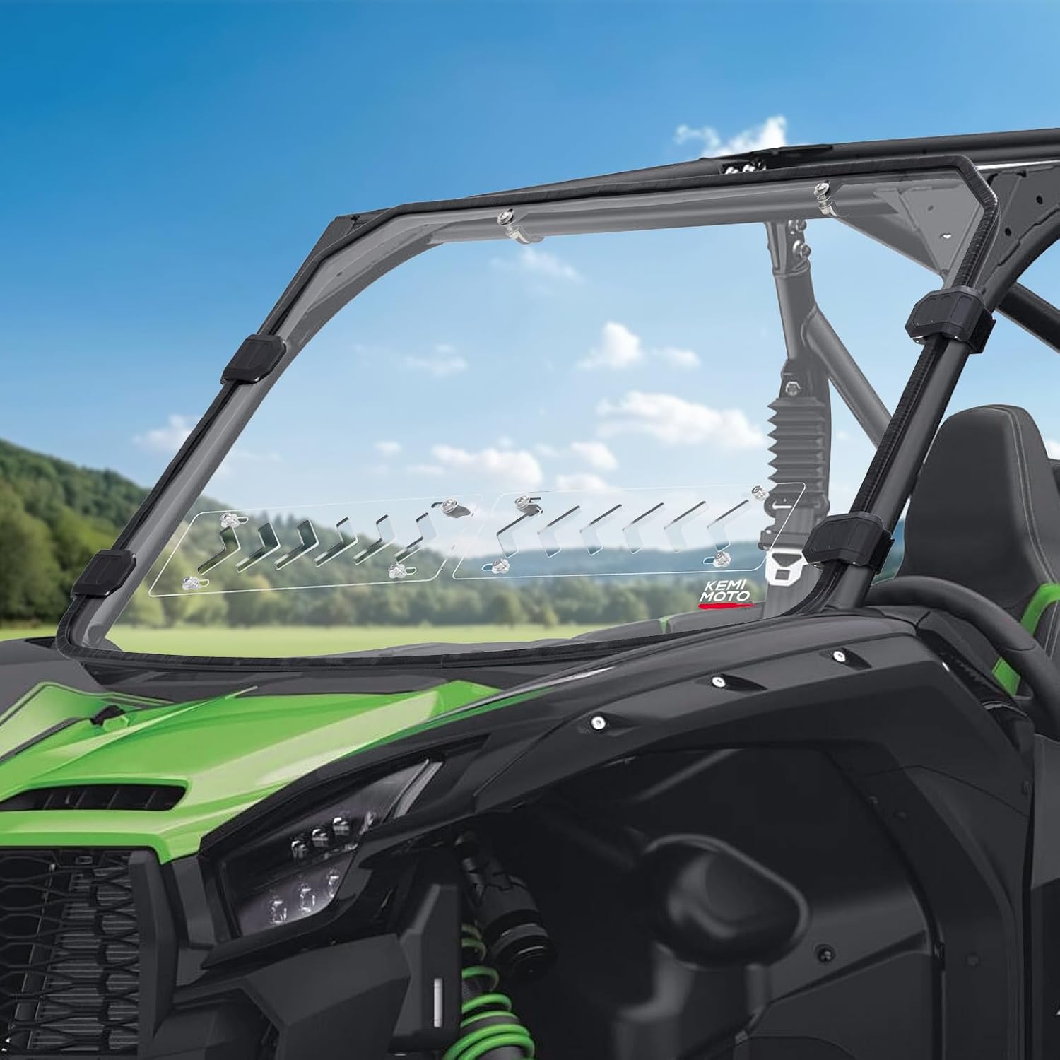 KEMIMOTO Vented Front Windshield Compatible with Kawasaki Teryx KRX 1000 2020-2026, Scratch Resistant PC UTV Window with Pre-Installed Rubber Strips Hard Coated Clear Front Full Windscreen