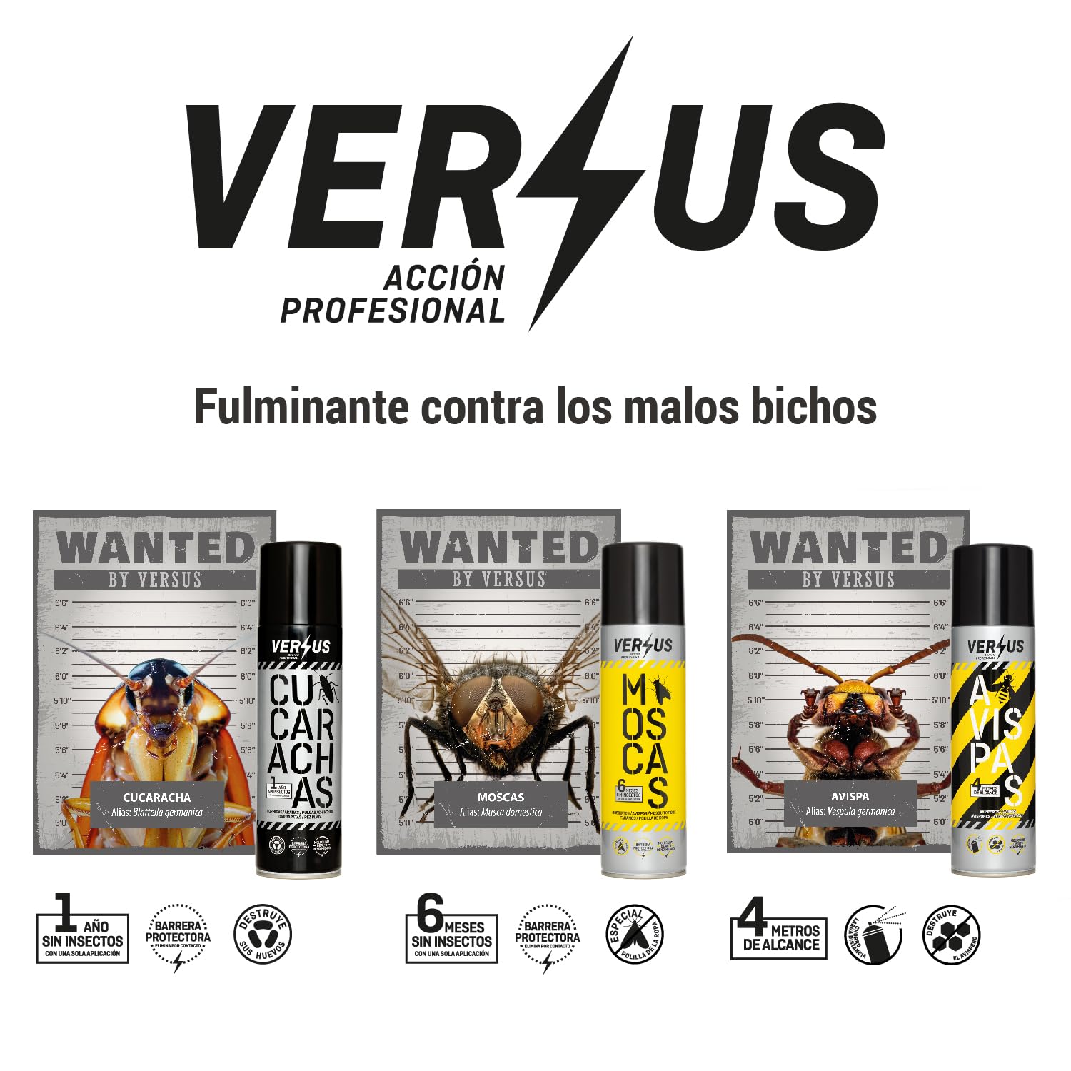 VERSUS AVISPAS - Insecticida Avispas, Avispones y Avisperos - Eficaz contra Avispa Asiática - Largo Alcance 4 Metros - Eficacia Inmediata y a Distancia - Destruye el Nido y Evita Nuevas Reproducciones