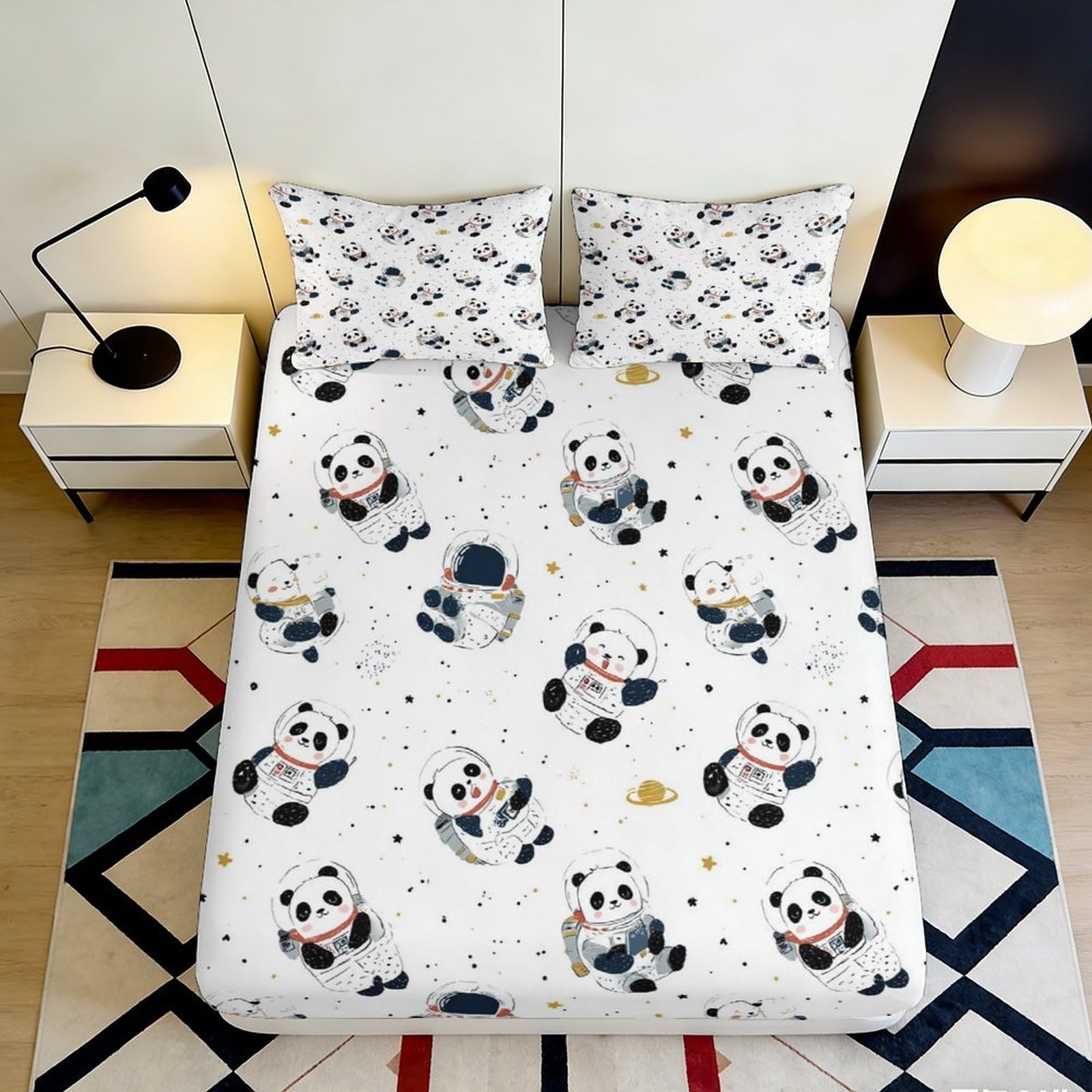3D Printed Cartoon Panda Fitted Sheet Microfiber Deep Pocket Non-Slip Panda Mattress Fitted Cover for Bedroom Bedding 180x200x25cm