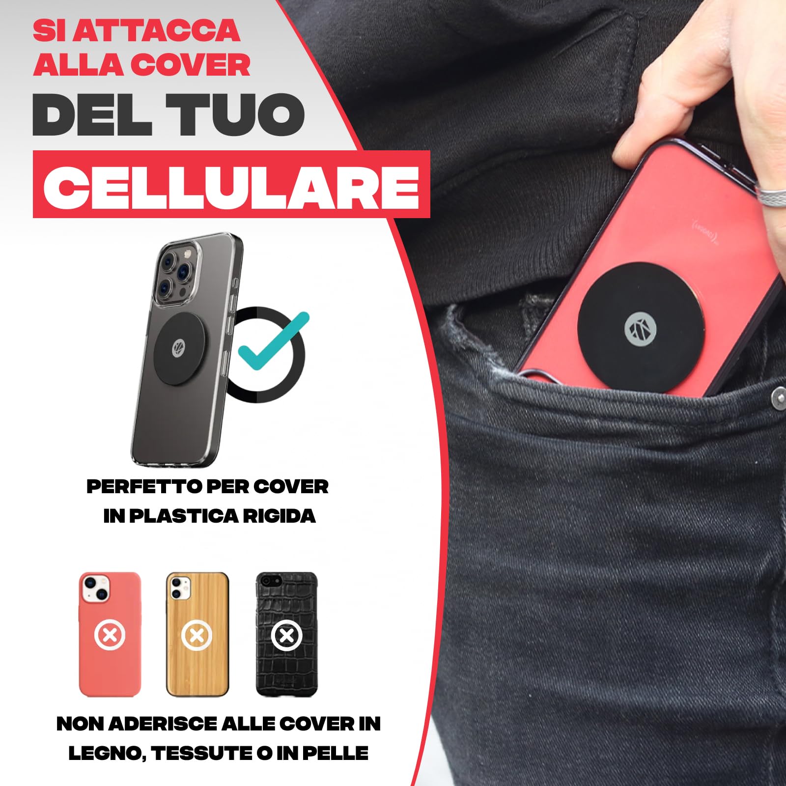 Shapeheart Porta Cellulare Bici Magnetica con Piastra Metallica Adesiva | Adesiva per cover lisce | Manubrio/potenza 20–50 mm | Attacca e stacca in 2 s | Ultrafine 1,5 mm | Per ogni telefono