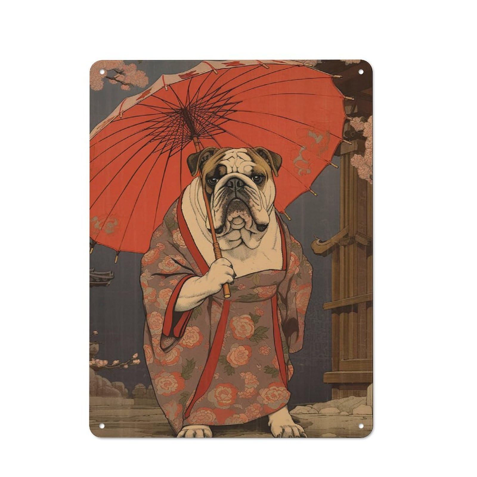 Junmoney Style-5 English Bulldog Geisha Vintage Metal Plaque 40X30cm For Café Or Home Bar, For Vintage Wall Decor Fans, For Home Office And Studio Walls