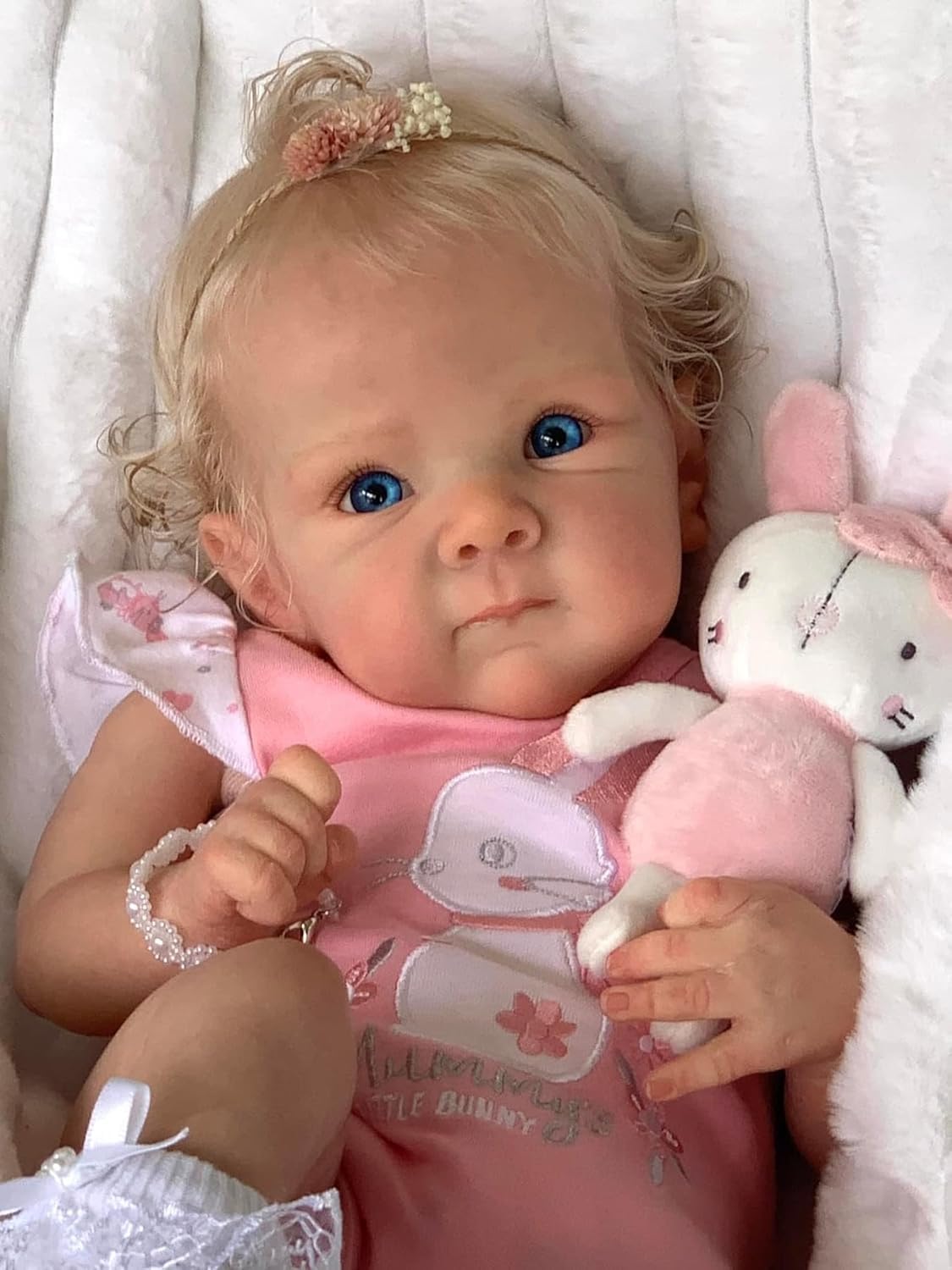 Lebensechte Reborn Baby Puppe 18 Zoll, Rosa Vinyl Mit Synthetischem Haar KöRper Aus Baumwolle, Realistische GesichtszüGe, Reborn Puppen Lebensecht Sammlerkollektion Mit Puppen-Zubehör