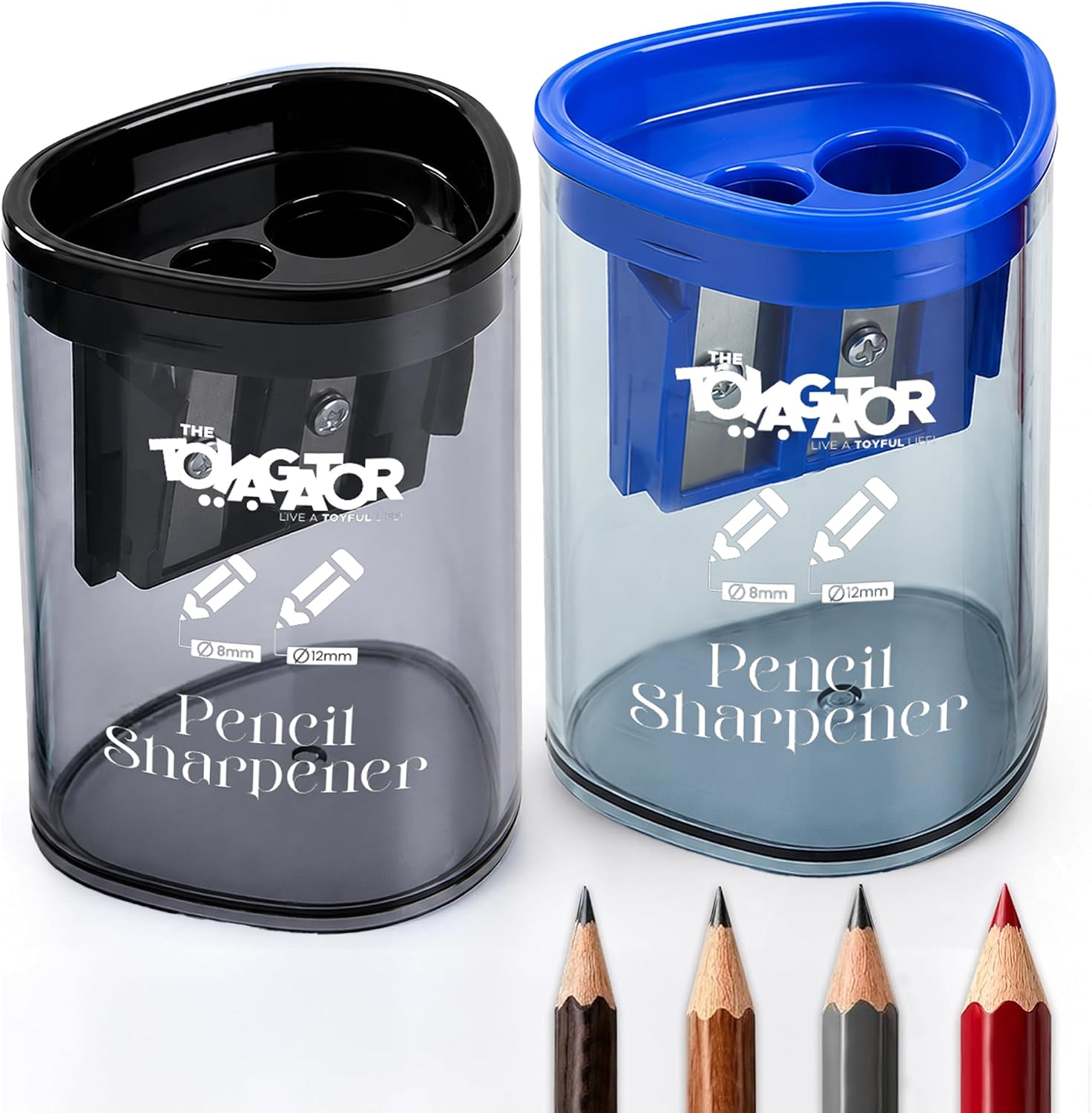 Manual Pencil Sharpener - 2 Pcs Dual Hole Premium Quality Pencil Sharpeners for Standard & Large Sized Pencils - Handheld Pencil Sharpener for Kids, Adults, Artists, Home & Office Uses