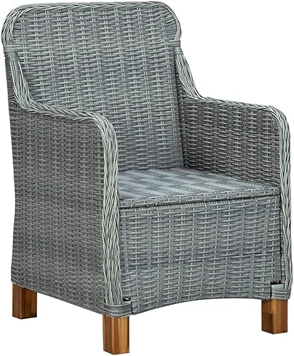 Miniatura 4 de Sillas de patio con cojines, 2 piezas, ratán de polietileno, gris claro, comedor, sillas de mesa de comedor para playa, patio, picnic, estudio