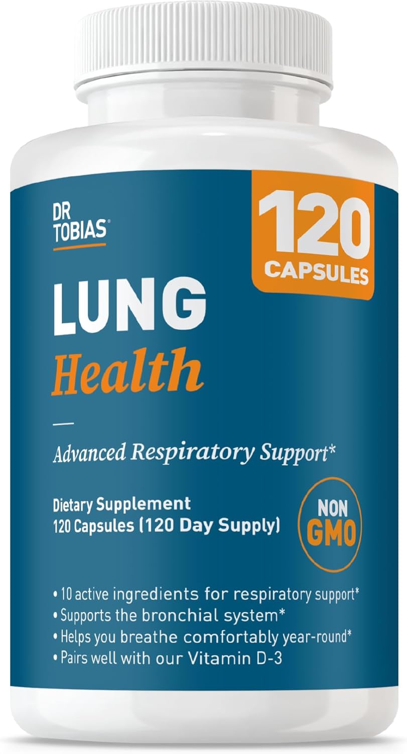 Dr. Tobias Lung Health - Lung Support Supplement with Vitamin C, Butterbur, Quercetin & Bromelain | Lung Cleanse & Detox Formula for Bronchial & Respiratory System Non-GMO (120 Capsules, 120 Servings)