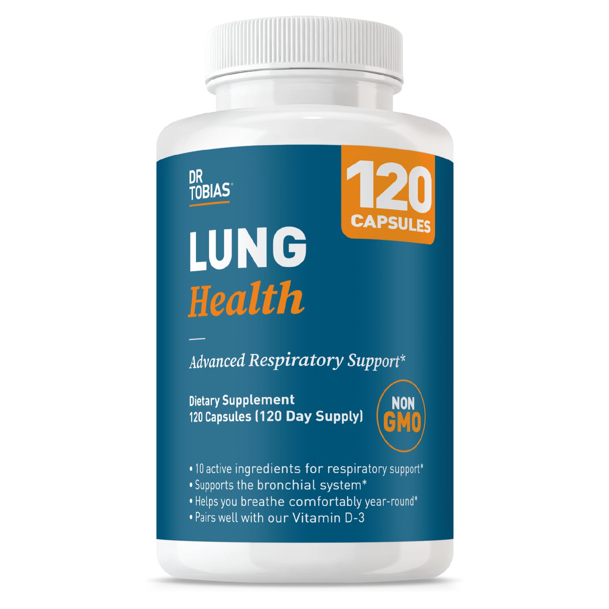 Dr. Tobias Lung Health Respiratory Support 120 Capsules | Lung Supplement 120 Count (Pack of 1)
