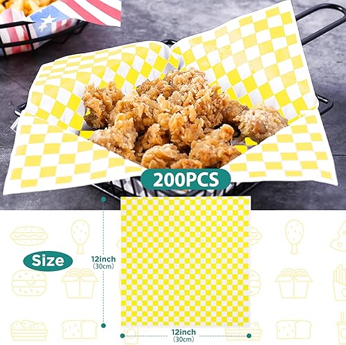 Miniatura 2 de GeeRic Hojas de papel encerado de 12 x 12 pulgadas, 200 forros para cestas de alimentos para sándwiches, hamburguesas, hojas de papel encerado a