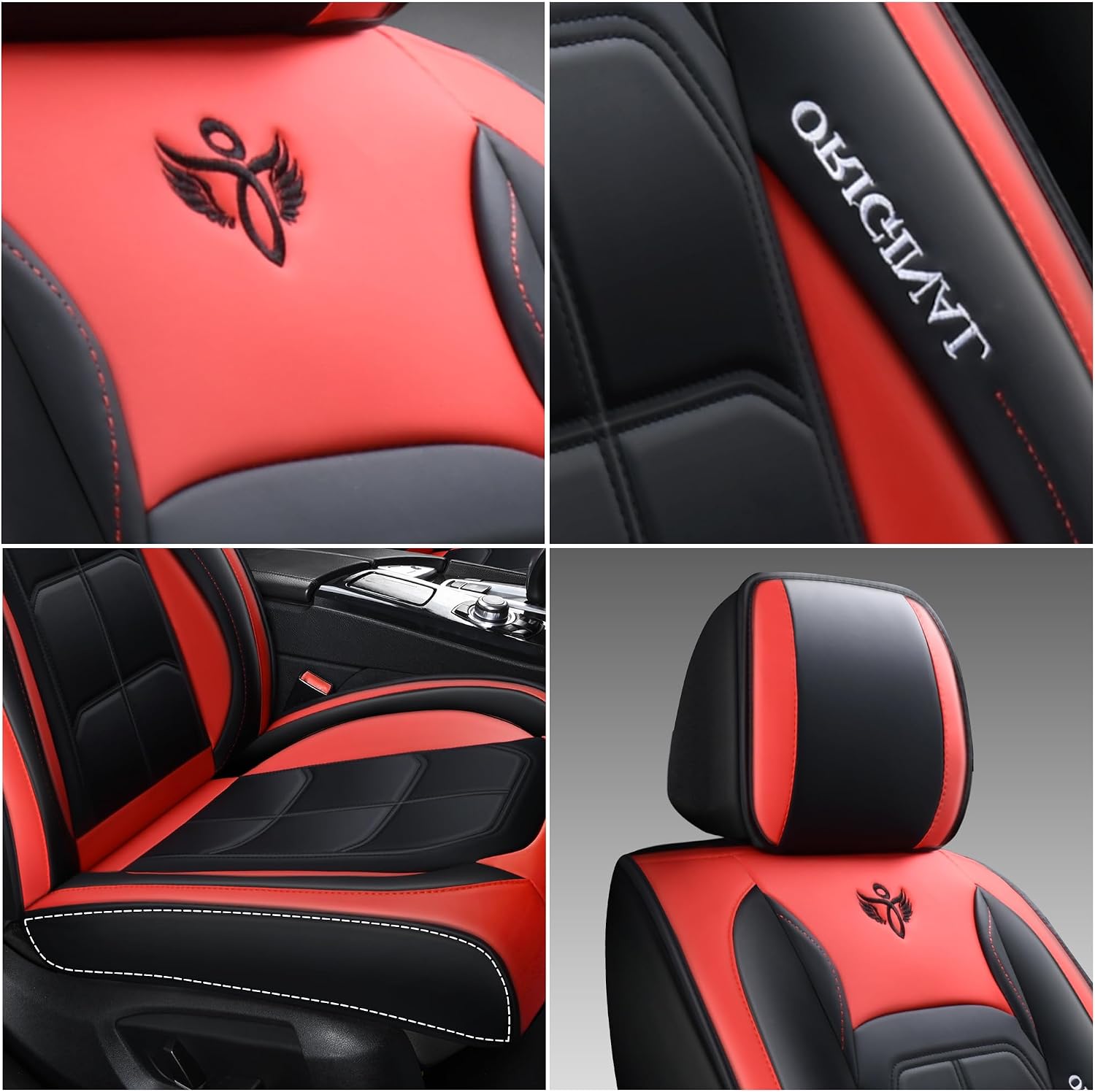 Comfortable Leather Auto Car Seat Covers Front & Rear Seat Protector Fit Sedan SUV 5 Seats Full Set Universal Fit (Black-red)