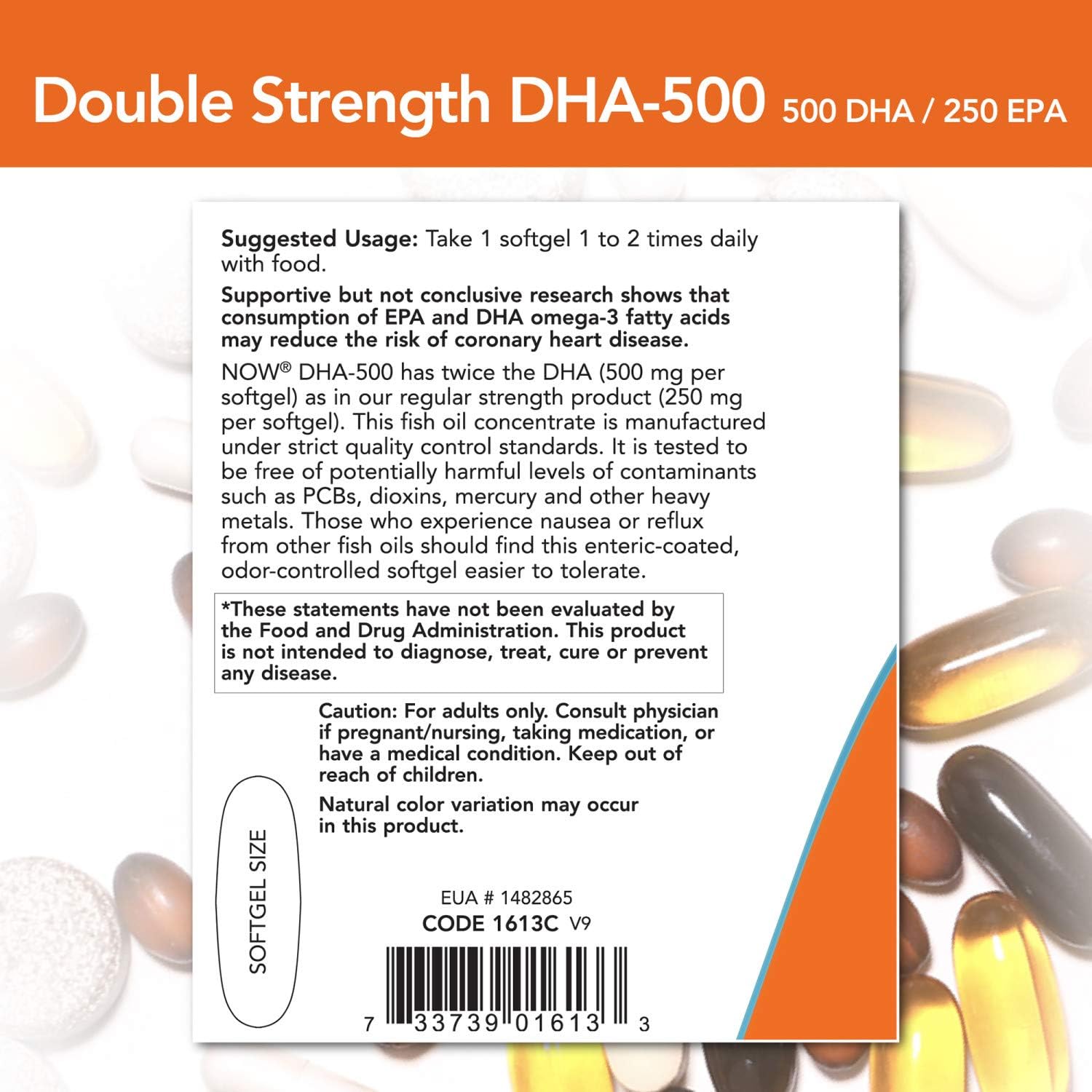 ایگرد | قیمت و خرید NOW Supplements, DHA-500 with 250 EPA, Molecularly  Distilled, Supports Brain Health*, 180 Softgels 180 Count (Pack of 1)