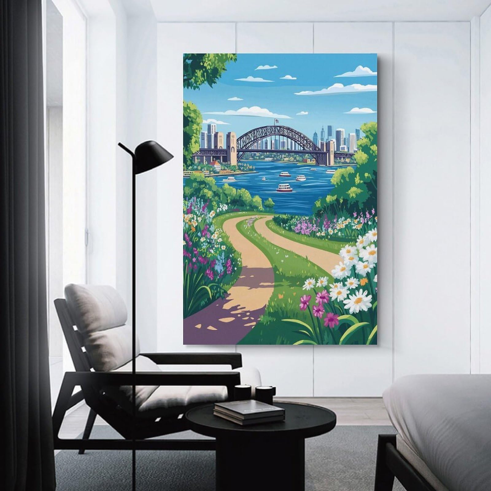 Junmoney Sydney Harbour Bridge View Decorative Wall Artwork, 16x24inch(40x60cm), for New Homes, Bedrooms Or Workspaces, Gift Idea for Housewarming And Birthdays