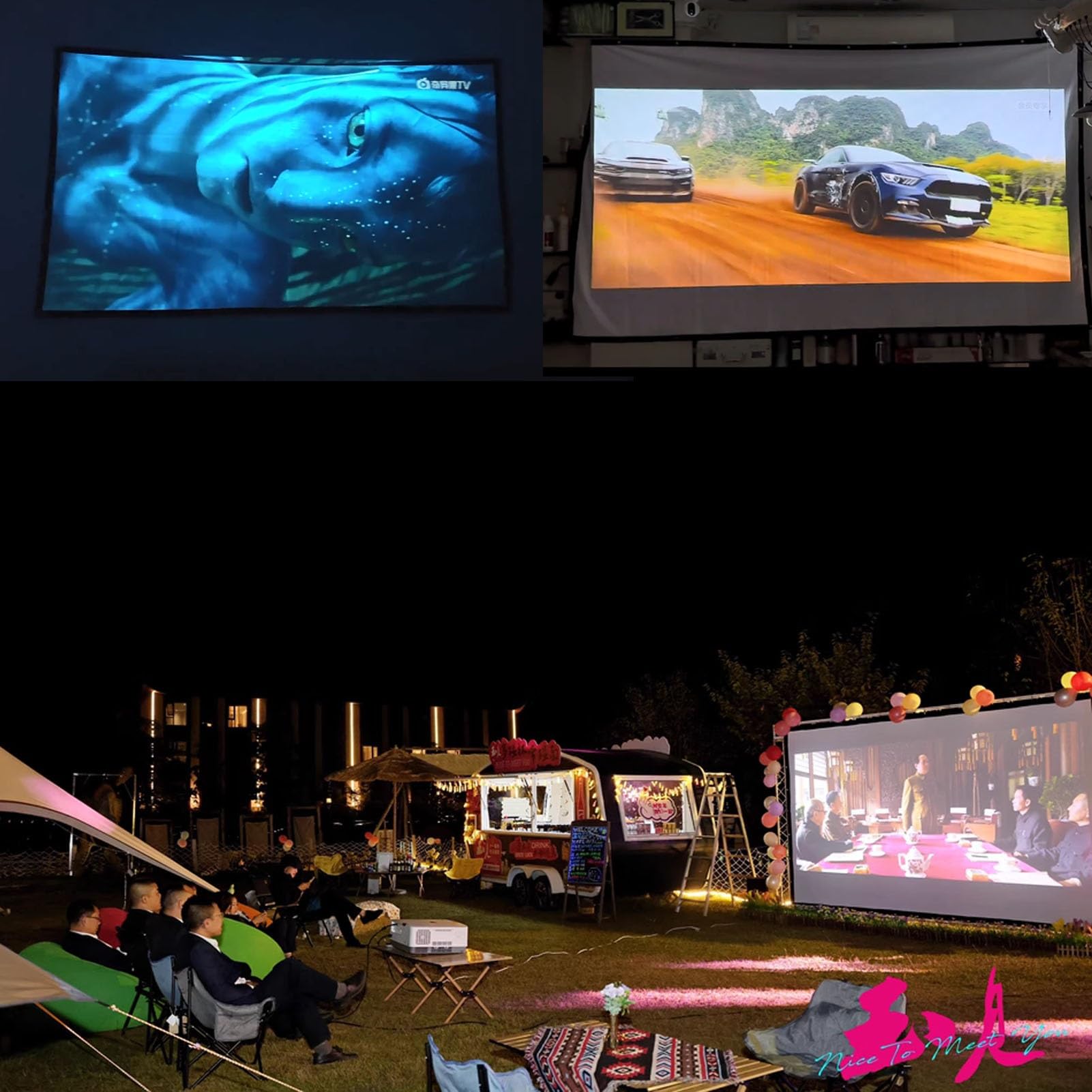 Générique Écran de Projecteur HD Portable en Polyester, Lavable Grand Ecran Videoprojecteur avec Sac de Transport, Crochets et Cordes, pour Cinéma Maison/en Plein Air(120in)