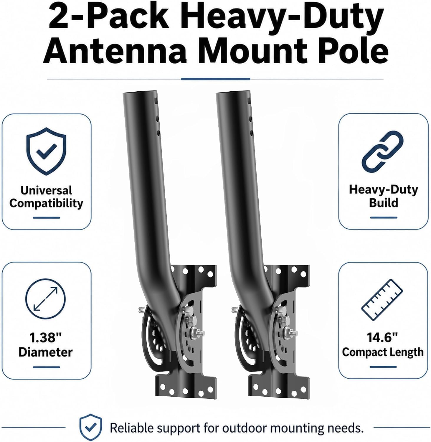 Support de pont universel sans fil | Mât d'antenne mural pour antennes extérieures, rallonge Starlink, stations météo et rallonges WiFi | 3,4 cm de diamètre x 27,9 cm de long (noir)
