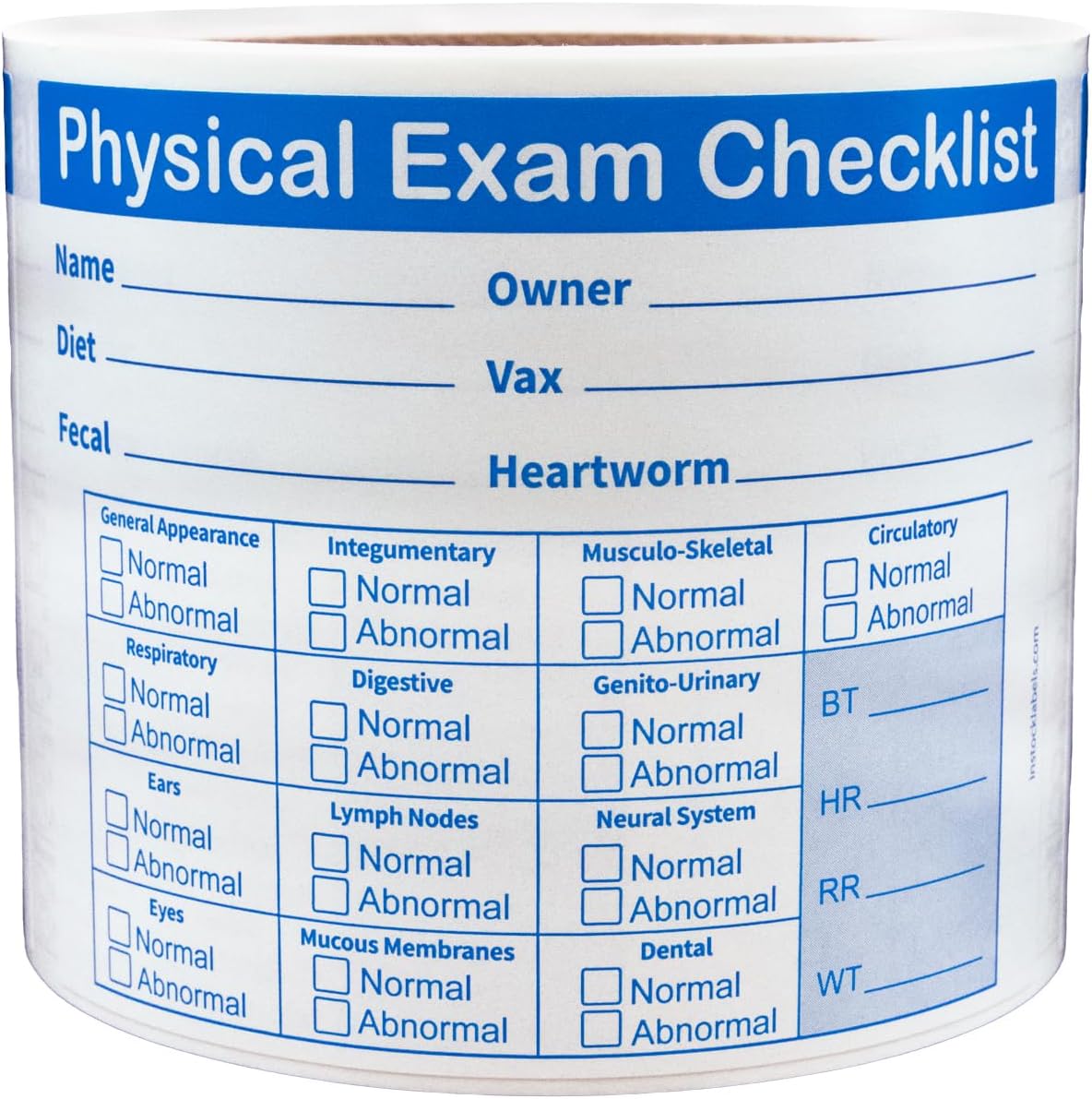 Physical Exam Checklist Veterinary Labels 3 x 4 Inch 100 Total Stickers