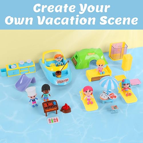 Miniatura 3 de iPlay, iLearn Juego de casa de muñecas para niñas de 3 a 4 años, juego de juguete de barco con muñecas pequeñas, casa de juegos de simulación para