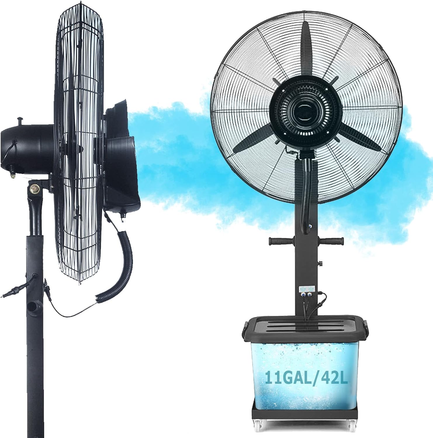 90° Oscillating Misting Fan with 3 Speeds and 11 Gallon Tank, Industrial Heavy Duty Cooling Fan, Outdoor Misters Pedestal Fan for Cooling