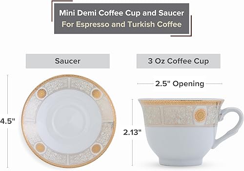 Miniatura 3 de Royalty - Juego de tazas de porcelana Dilagio de 12 piezas, 6 tazas Demitasse con 6 platillos, lujoso juego de tazas de café turco y espresso de