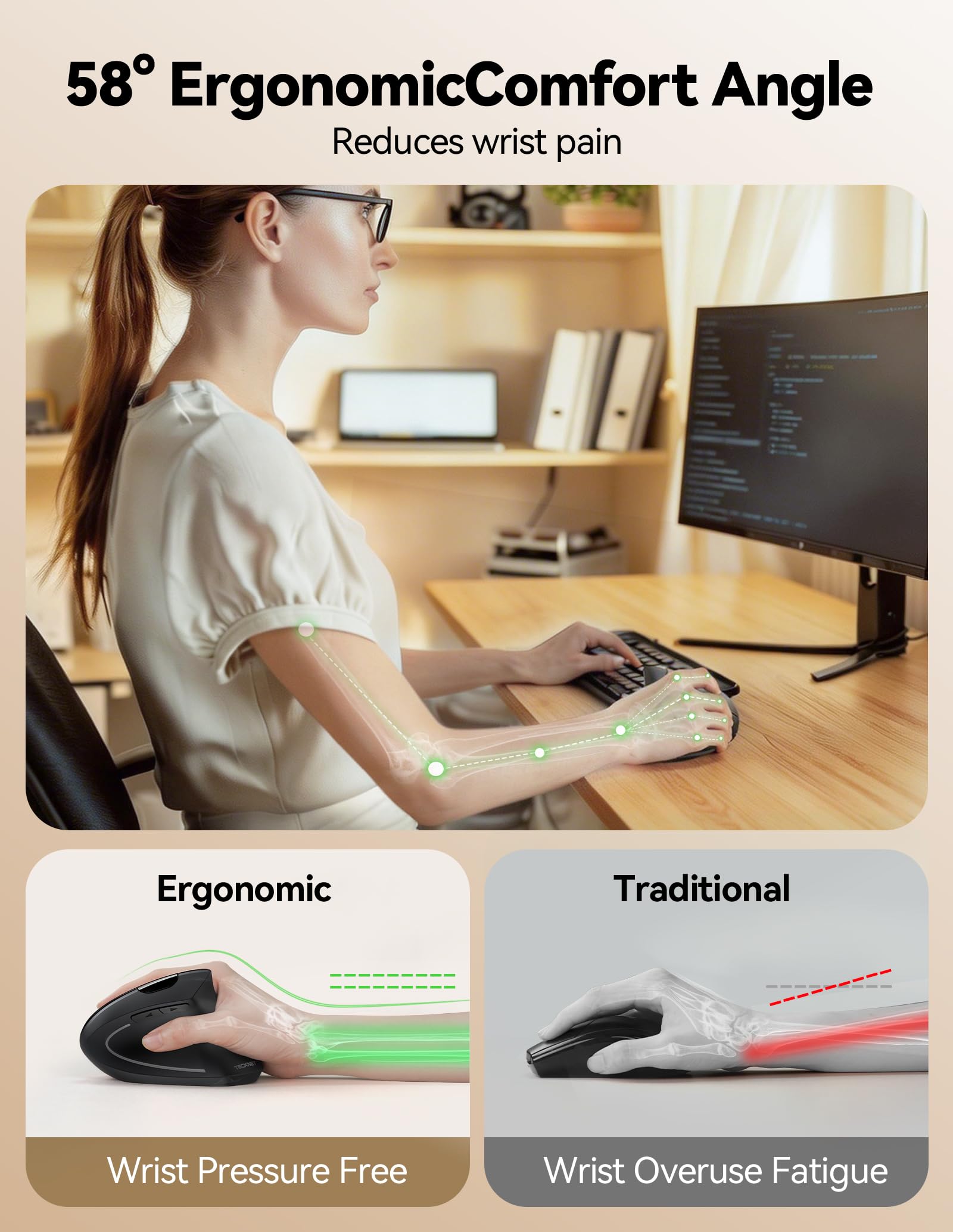 TECKNET Rechargeable Vertical Wireless Mouse Gallery Image