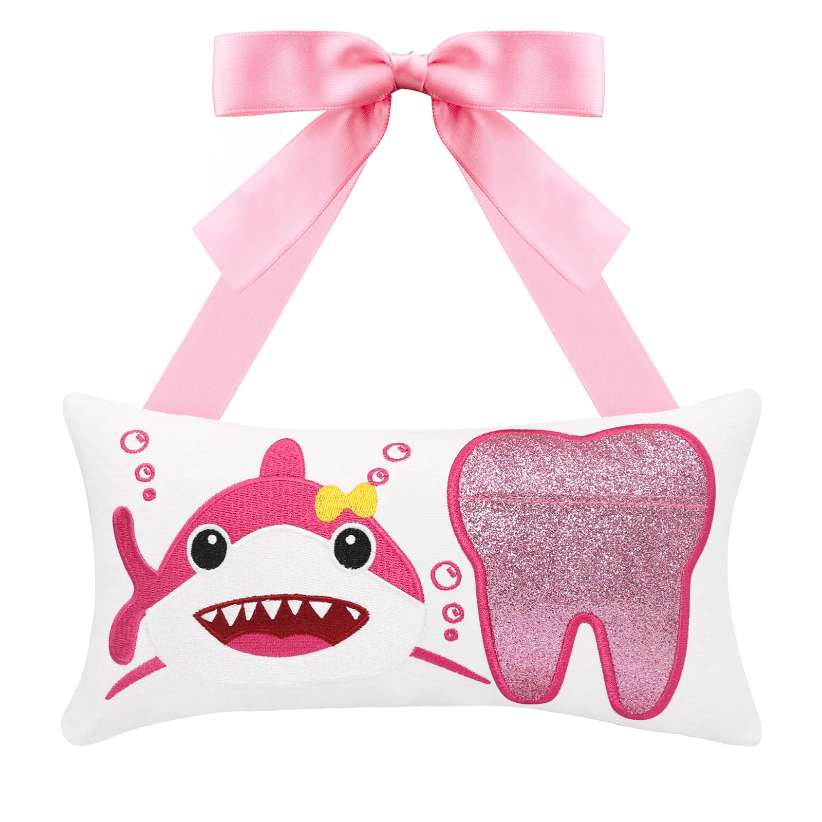 Tooth Fairy Pillow with Pocket for Girls and Boys Kids Tooth Pillow Toothfairy Gifts Tooth Keepsake Pouch 8.6 x 4.8 inches (Pink)