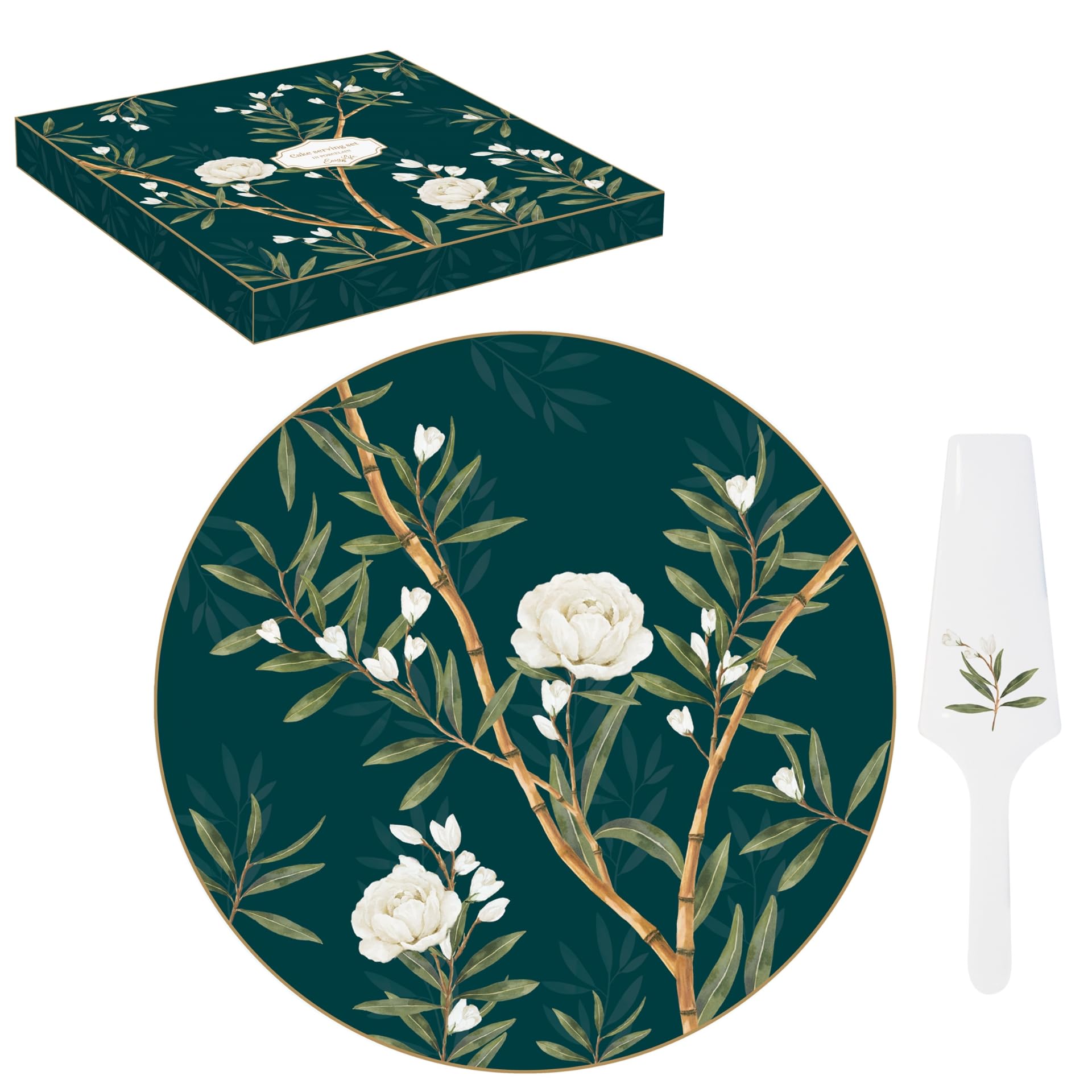 COFFRET PLAT A TARTE Ø 32CM AVEC PELLE EN PORCELAINE ROYAL PEONIES