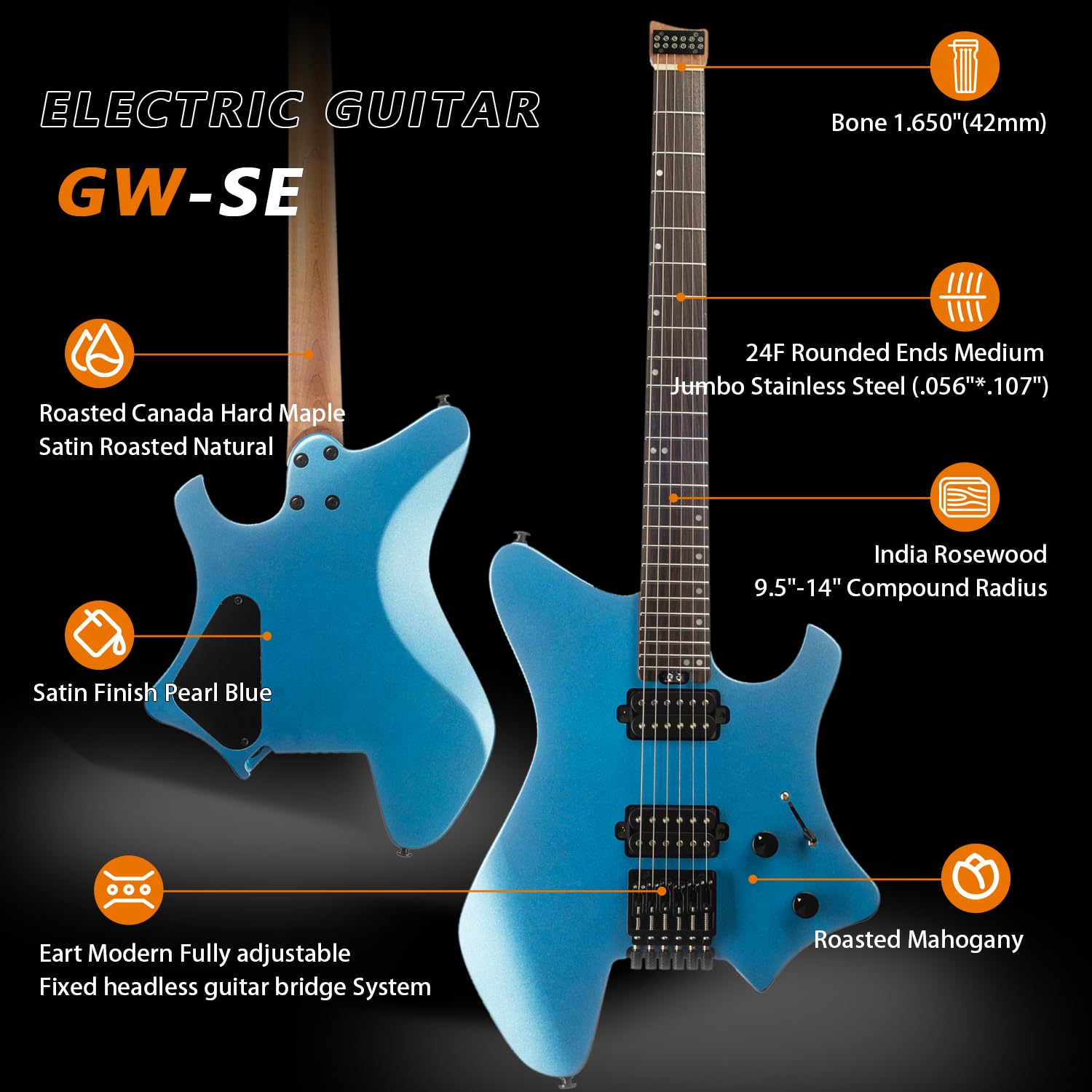 Amazon | EART GW2-SE ヘッドレスエレキギター、ソリッドエレキギター