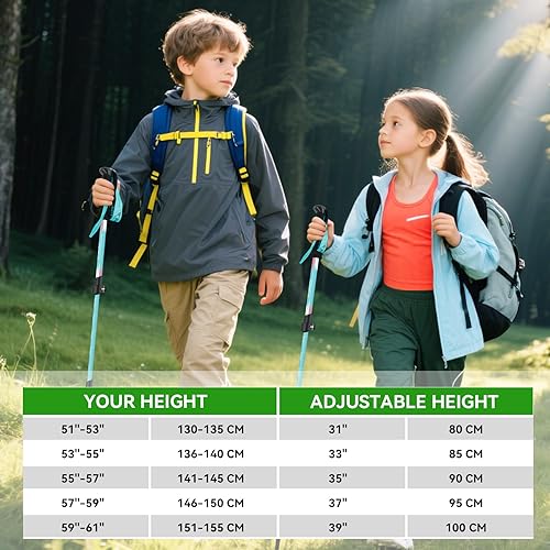 Miniatura 7 de Clostnature Bastones de senderismo para niños, bastones de senderismo plegables y ligeros, paquete de 2 bastones de aluminio para niños,