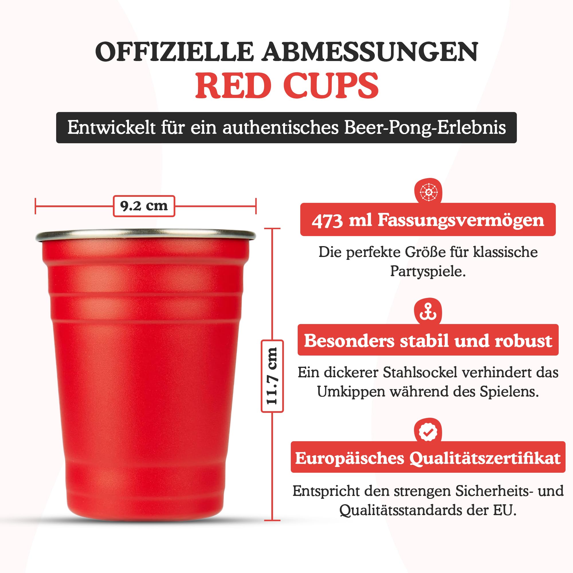 GetBuckets® Lot de 12 gobelets à bière pong - Passe au lave-vaisselle - Dimensions d'origine et en acier inoxydable - 473 ml.