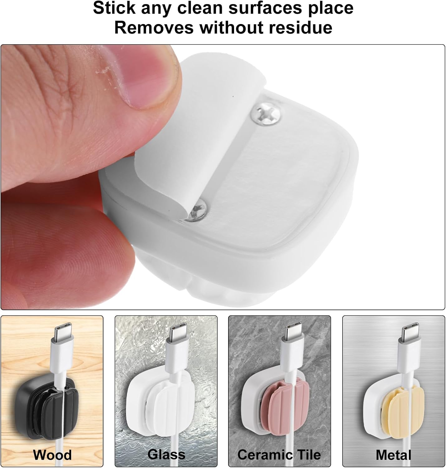 3Pcs Cord Organizer Spring Cable Clip Holder, 3-in-1 White Adhesive Adjustable Cord Cable Holder for Charging Cord, USB Wires, Car, Nightstand, Office