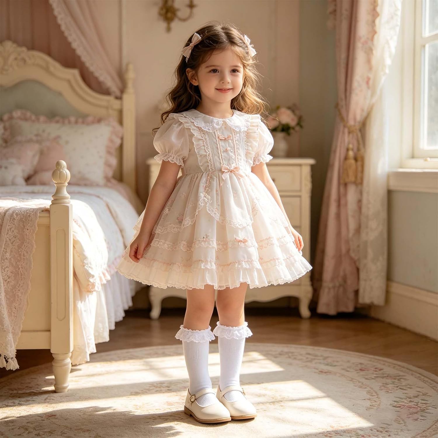 6 Pairs Girls Ruffle Socks Toddler Cute White Black Fancy Lace Ruffled Frilly Princess Dress Socks Girl Little Kids