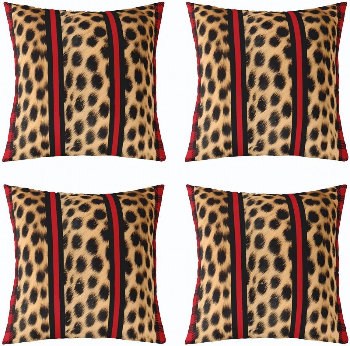 Feelyou Leopard Reversible Throw Pillow Covers Cheetah Print Square Cushion Covers Set of 2 for Kids Wild Animal Red Geometric Stripe Pillow Covers Home Decor Safari 22 x 22-Inch