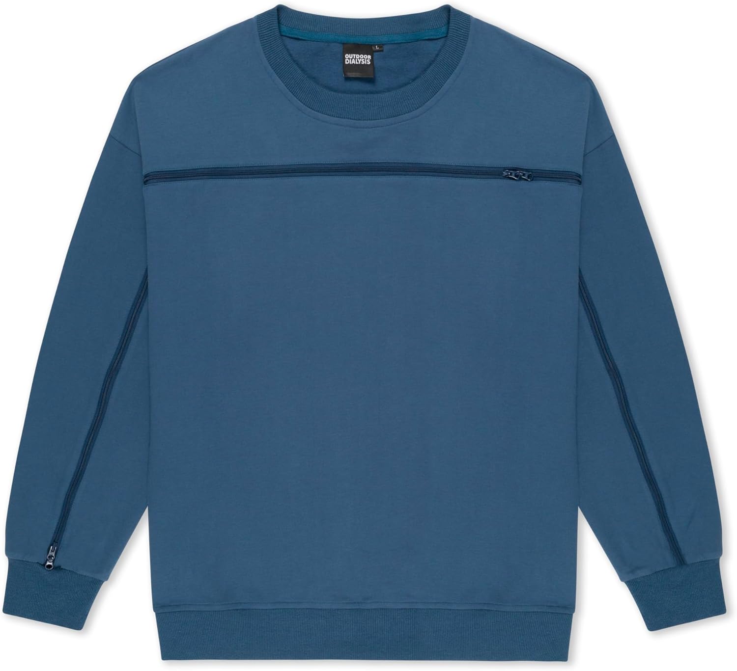 Crewneck | Dialysis, Chemo, and Infusion Access | Cotton Sweatshirt with Wrist-to-Wrist Zipper