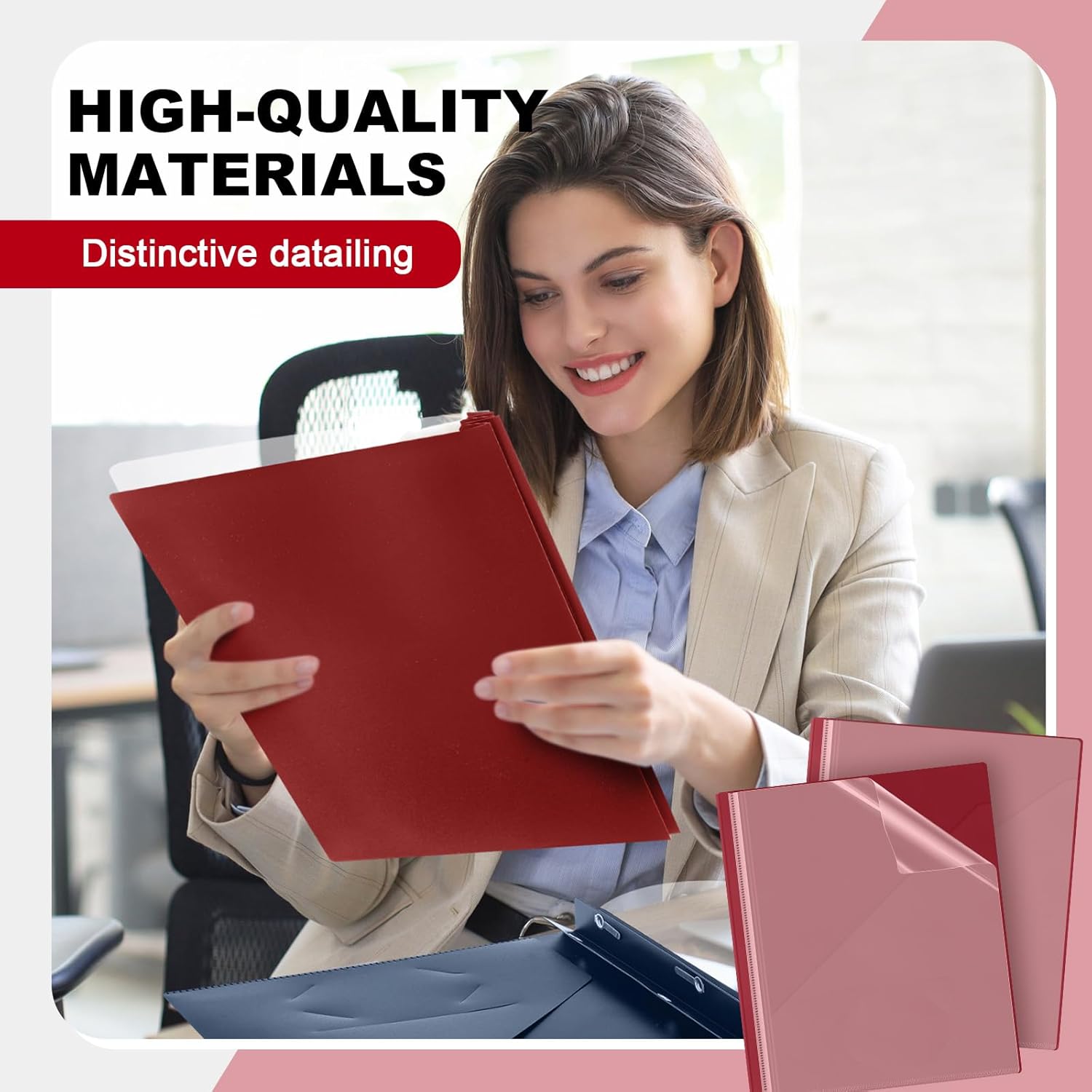 Teling 48 Pcs Clear Front Report Covers with 3 Prongs, Suit for A4/8.5'' x 11'' Letter Size Paper, Plastic Dark Red Presentation Folders Bulk, 90 Sheet Capacity, for School Business
