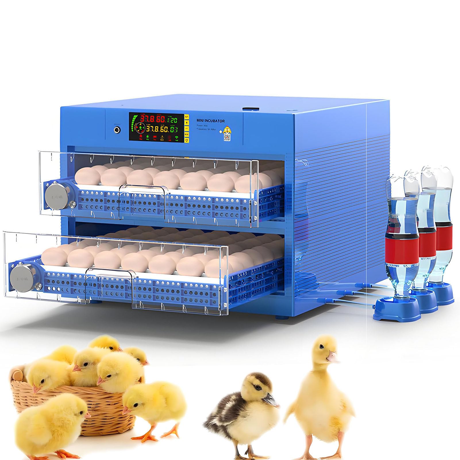 SHENGSHIYU General Purpose Incubators,Full-Automaatic Incubator for Chicken Eggs,3-in-1 Function: Incubation,Hatching and Brooding,Adjustable Spacing Roller,Automatic Egg Turning 2Layers