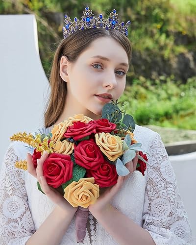 Miniatura 5 de DuHouse 25 rosas artificiales con tallos, flores de espuma de tacto real para bricolaje, ramo de boda, fiesta, centro de mesa, arreglo floral,