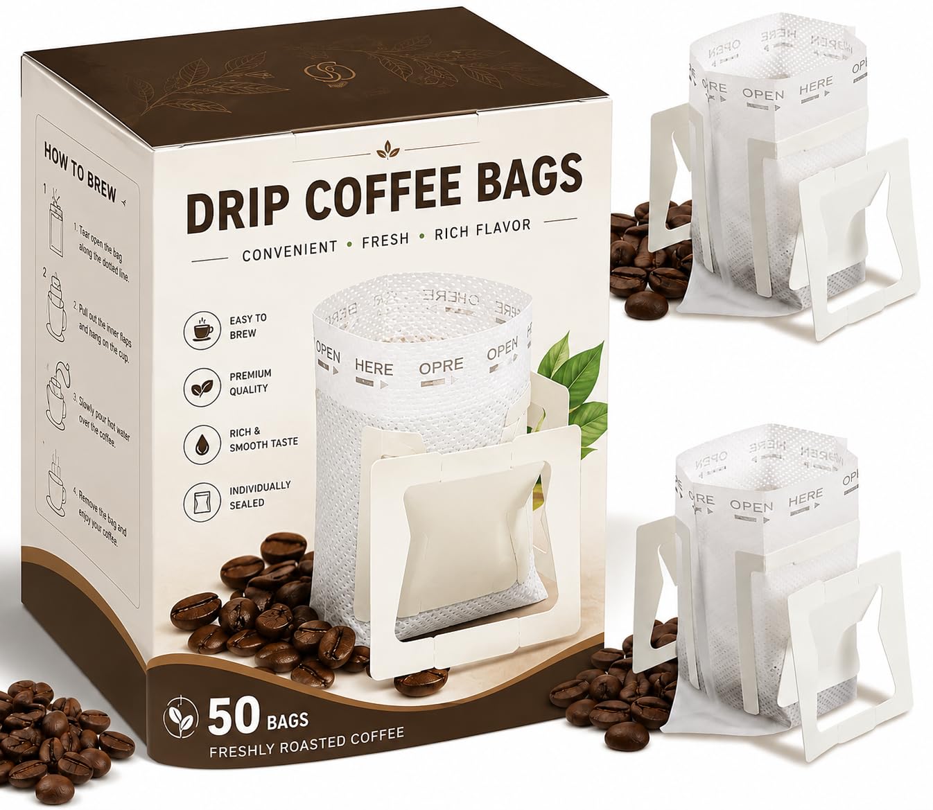 Paper Coffee Filter Bag Pour Over Coffee Dripper and Maker Natural Unbleached Smooth Rich & Clean Coffee Brewing Natural Disposable (White, Pack of 50)-image-15