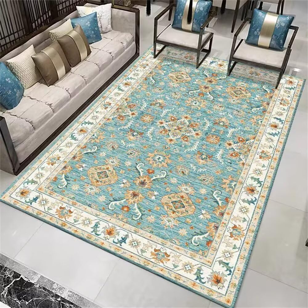 Tapis de couloir anti-saleté lavable 120x200 cm bleu rectangulaire