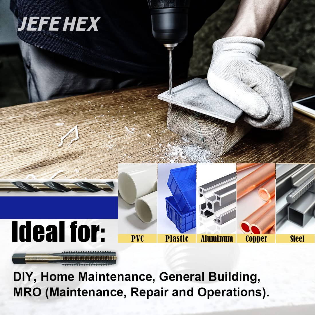 JEFEHEX 18pcs Drill and Tap Set with 1 Piece T-Handle Ratche -5
