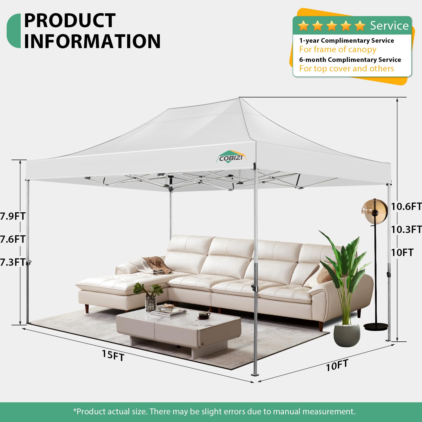 COBIZI 10x15 Pop up Canopy Heavy Duty with 4 Sidewalls, Easy Set-up Commercial Outdoor Party, 100% Waterproof Wedding Canopy Gazebo, 3 Height Adjustable with Handbag, White