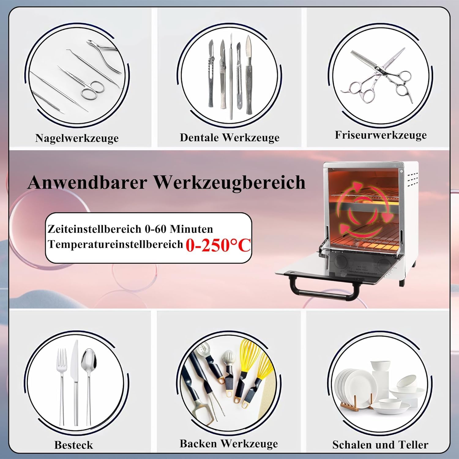 Esterilizador de aire caliente C12, doble bandeja, esterilizador térmico, autoclave de infrarrojos a 250 grados, con control de temporizador, para clínicas dentales, salones de pedicura