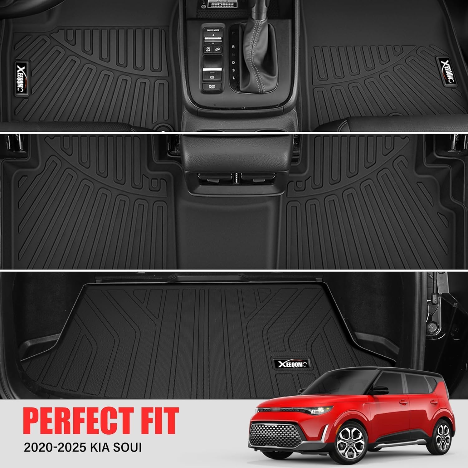 Floor Mats & Trunk Mat for 2020-2024 2025 Kia Soul All Weather TPE Protection Floor Liners Full Set with Cargo Liner for 2020 2021 2022 2023 2024 Kia Soul Accessories (Lower Floor of The Trunk)