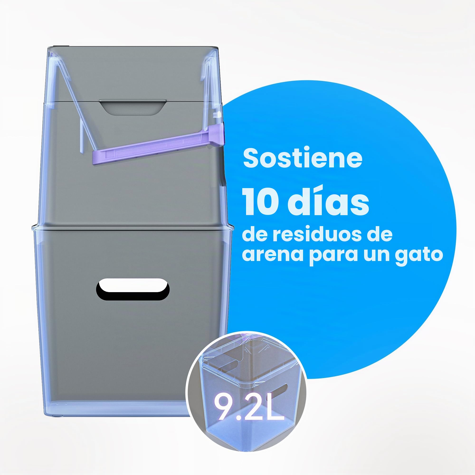 Neakasa PooGuard - Cubo de basura de 9.2 L para arena de gatos, desechos de perros y pañales, con ventana de visualización, apertura más amplia y bolsa de repuesto de 4 meses (gris)
