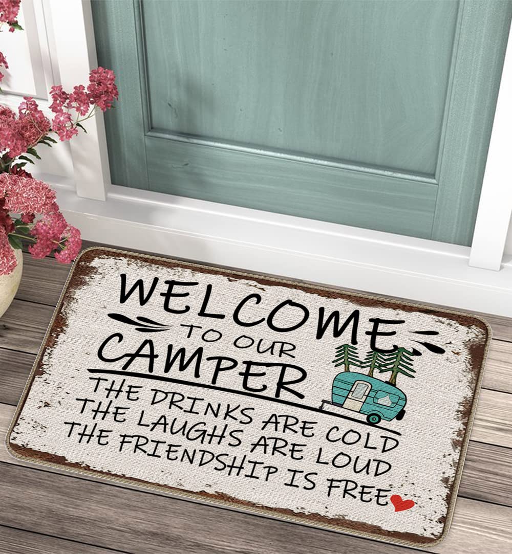 TopXmai Camping Camper Door Mat 17 x 30, Camper Rugs for Inside, RV Mat, Camping Decor, RV and Door Mats for Outside and Indoor Entrance, Camper Lover Gifts