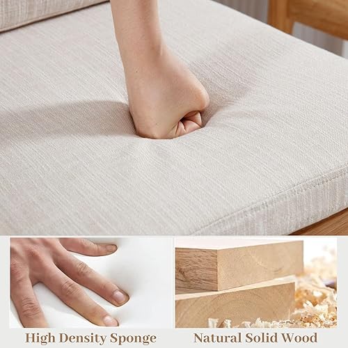 Miniatura 3 de Juego de 2 sillas de comedor de madera, de tela beige, tapizadas, sin brazos, de madera natural