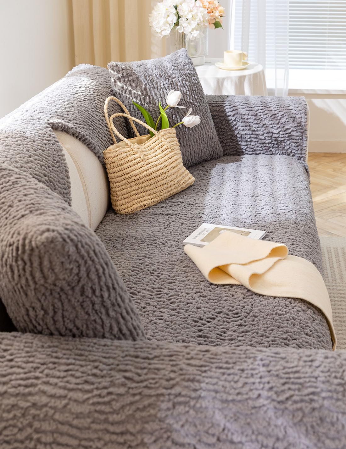 Sherpa Fleece Gestreepte Sofa Bankhoezen Superzachte Warme