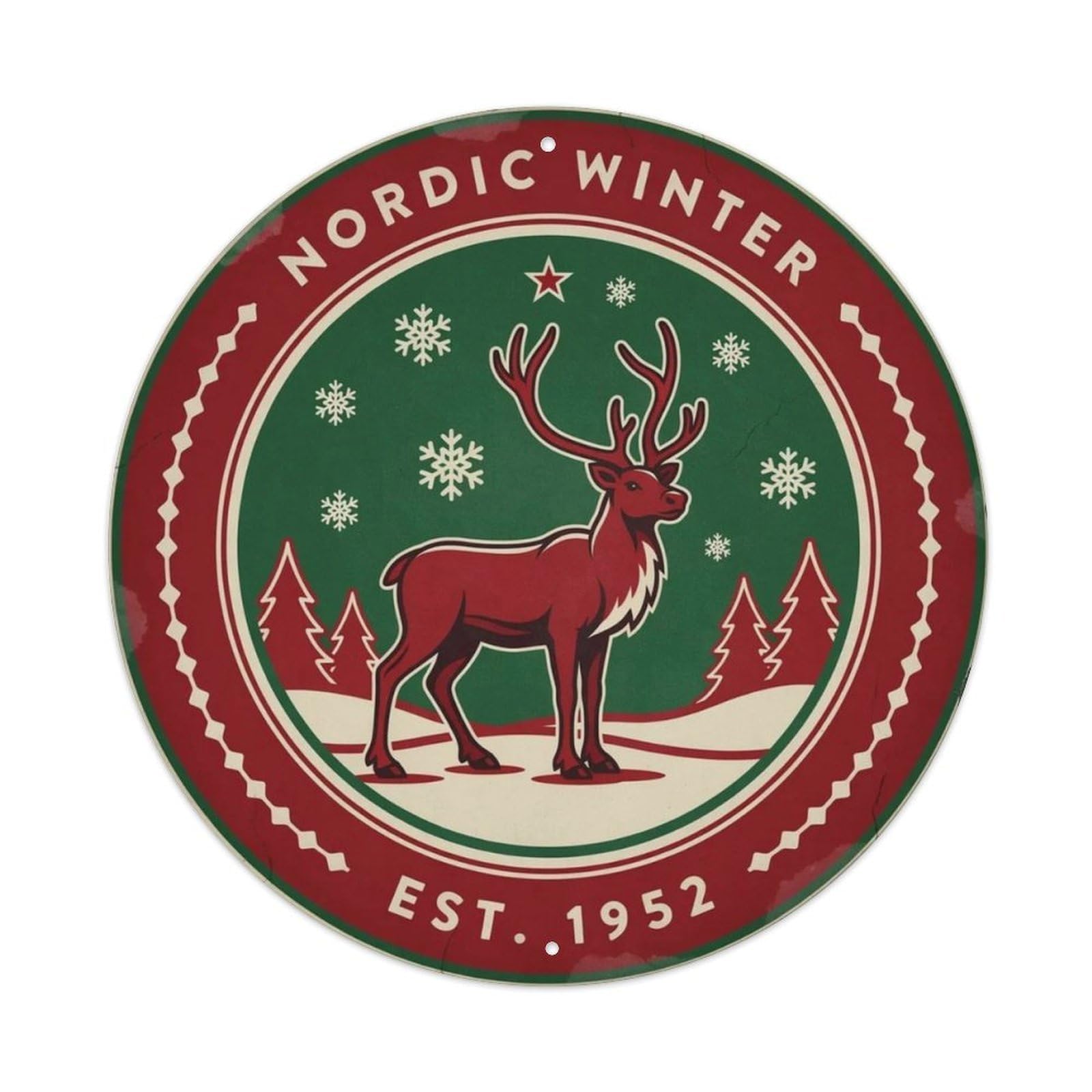 Vintage Reindeer Snow Metal Tin Sign Plaque