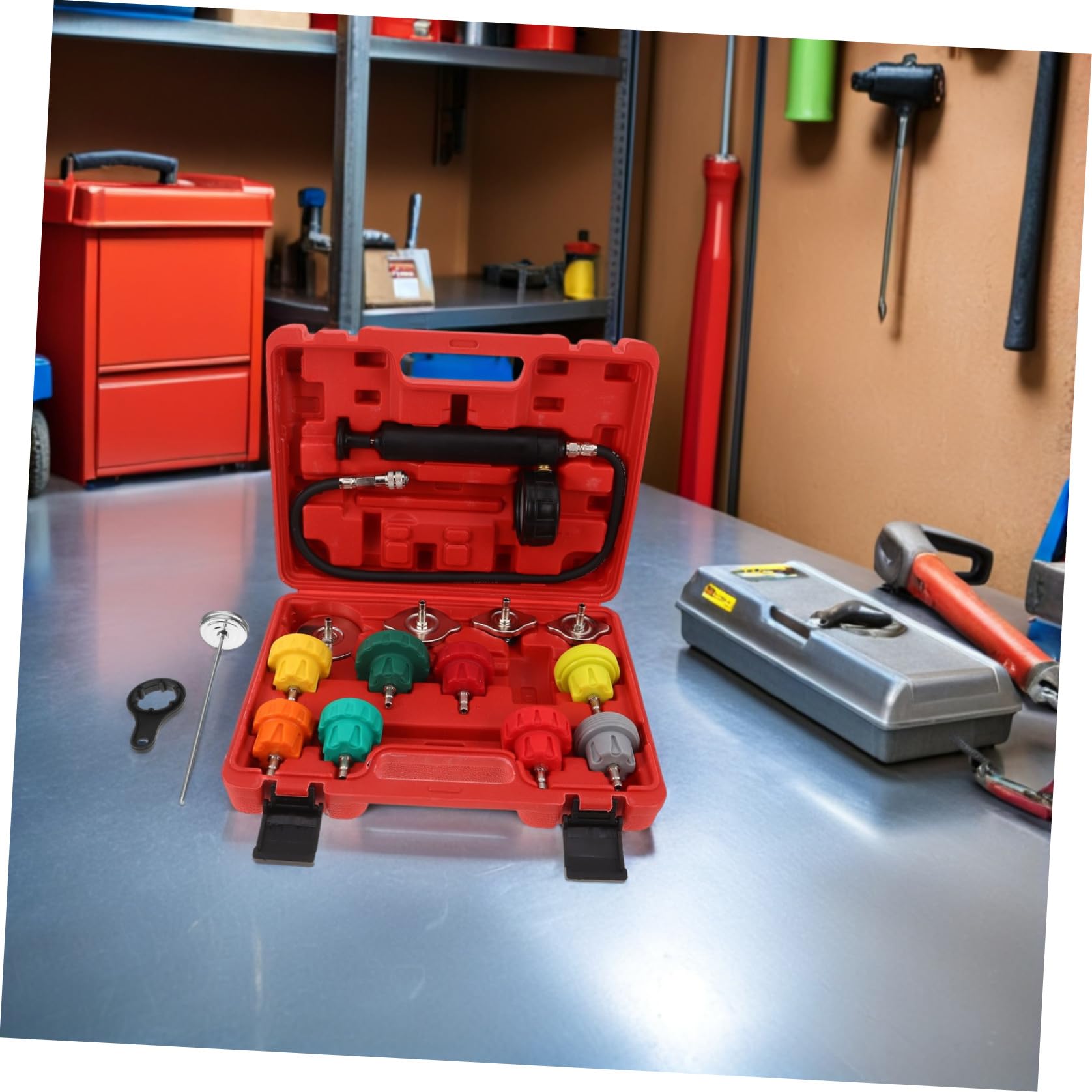 Tester di Pressione Radiatore Strumento per Veicoli e Compatibilità, Metallo e Plastico per Professionisti e Appassionati Fai-da-Te