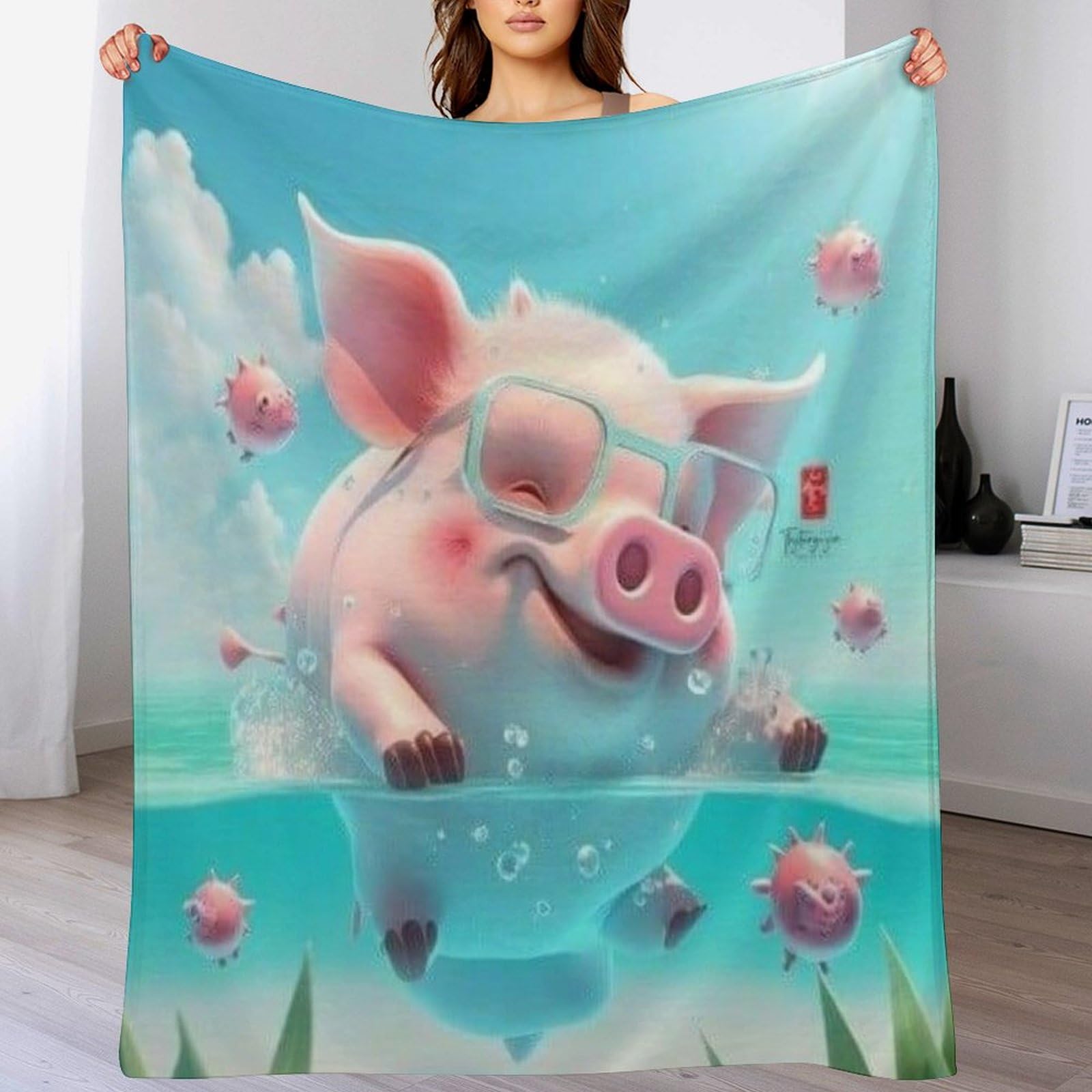 Plaid canapé doux pour stopper les frissons hivernaux avec ce cochon mignon