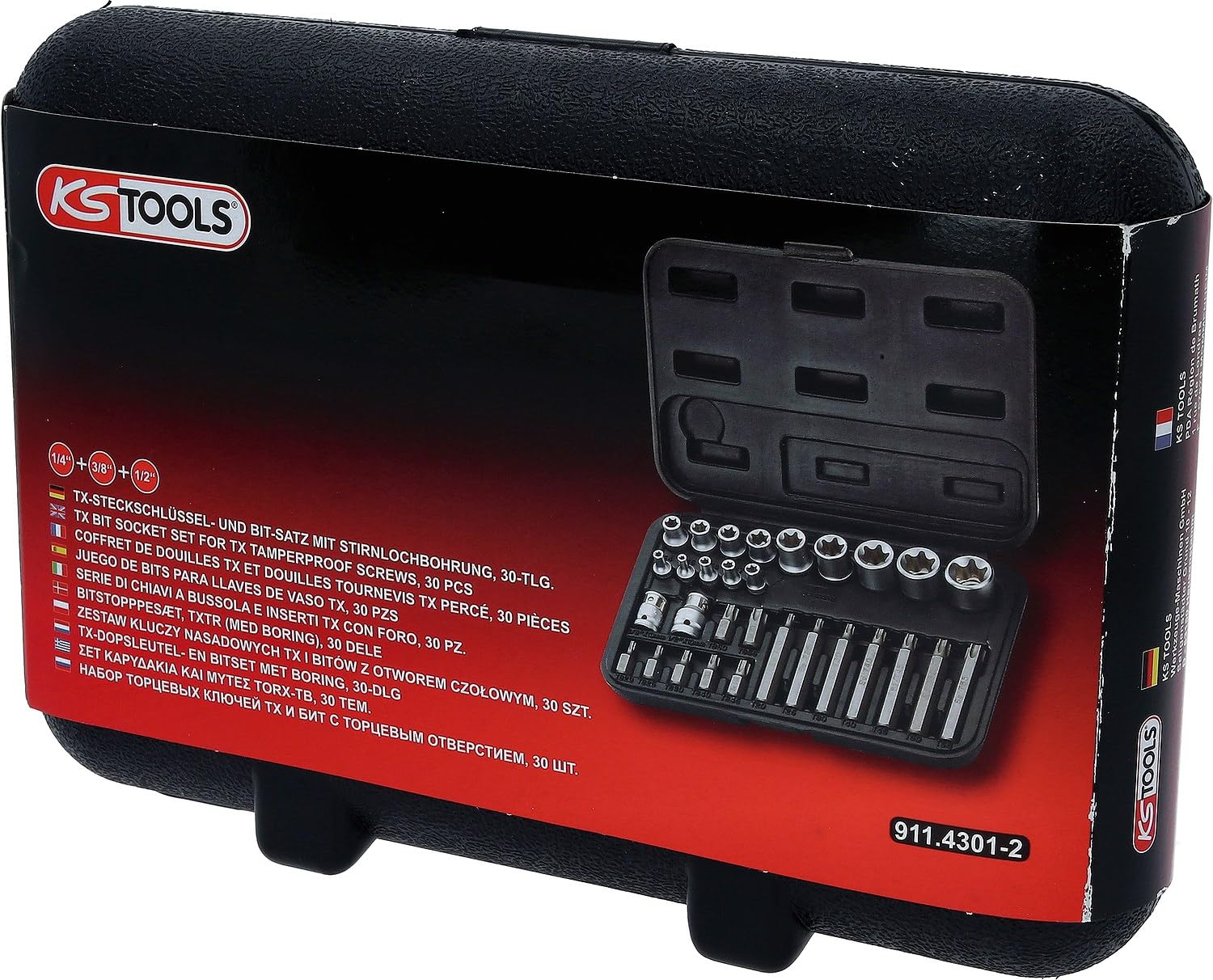KS Tools 911.4301-2 Coffret de douilles et d'embouts 14 Torx percé 30 mm et 75 mm 30 pièces